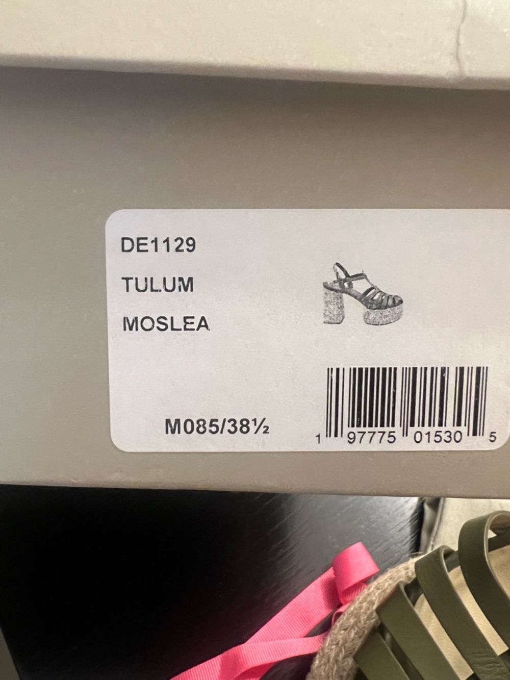 MOSLEA Tulum Platform Sandal in Olive Green with Pink Ribbon